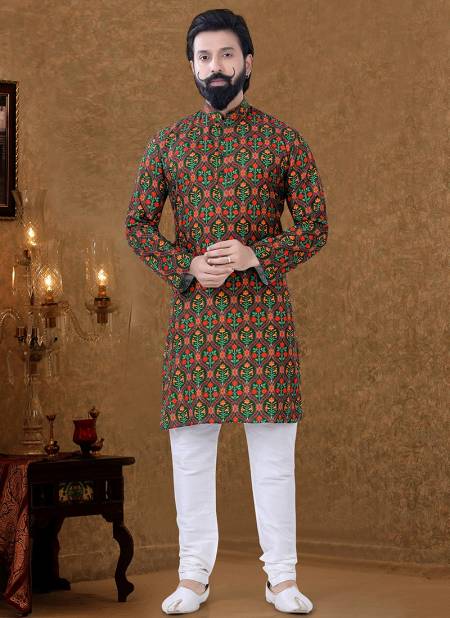 Brown Colour New Printed Ethnic Wear Cotton Mens Kurta Pajama Collection KS 1557